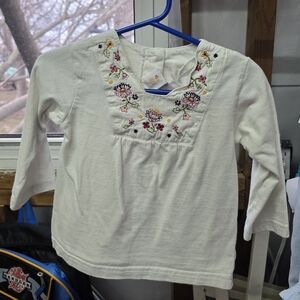Girls' Cream Long-Sleeve Embroidered Yoke Top